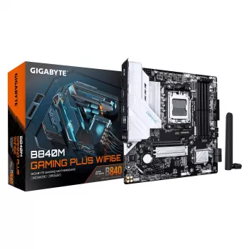 GIGABYTE B840M GAMING PLUS WIFI6E pagrindinė plokštė - AMD Ryzen 9000 procesoriai, 8+2+2 fazių VRM, iki 8200MHz DDR5(O.C), 2xPCIe 4.0 M.2, Wi-Fi 6E, 1GbE LAN, USB 3.2 Gen 2