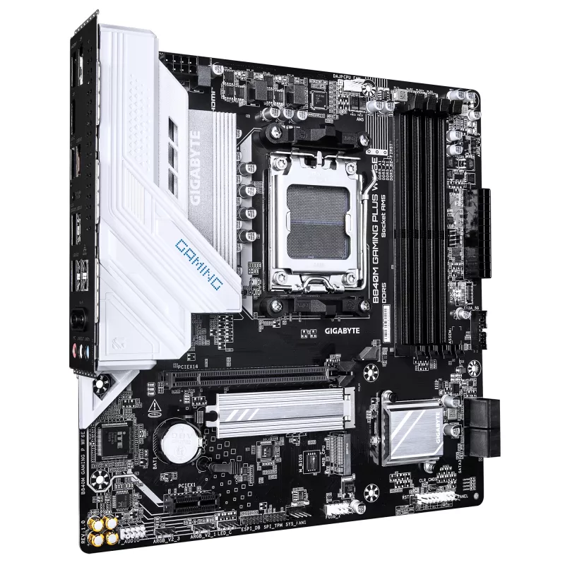 GIGABYTE B840M GAMING PLUS WIFI6E pagrindinė plokštė - AMD Ryzen 9000 procesoriai, 8+2+2 fazių VRM, iki 8200MHz DDR5(O.C), 2xPCIe 4.0 M.2, Wi-Fi 6E, 1GbE LAN, USB 3.2 Gen 2