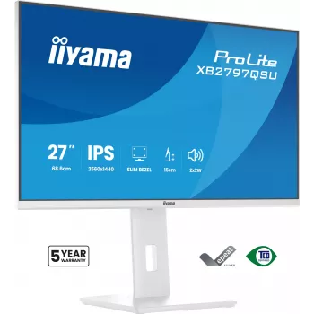 27 colių IIYAMA ProLite XB2797QSU-W1 IPS Quad HD (2560x1440) LED monitorius, 178° žiūrėjimo kampas, USB 3.2 šakotuvas, garsiakalbiai, VESA, reguliuojamas aukštis, baltas