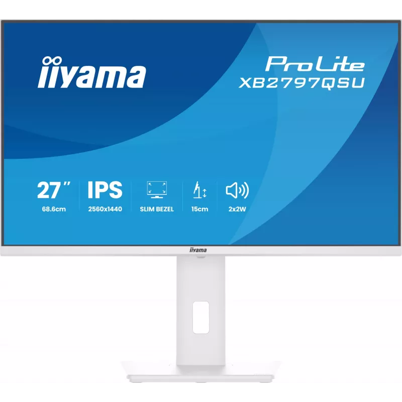 27 colių IIYAMA ProLite XB2797QSU-W1 IPS Quad HD (2560x1440) LED monitorius, 178° žiūrėjimo kampas, USB 3.2 šakotuvas, garsiakalbiai, VESA, reguliuojamas aukštis, baltas
