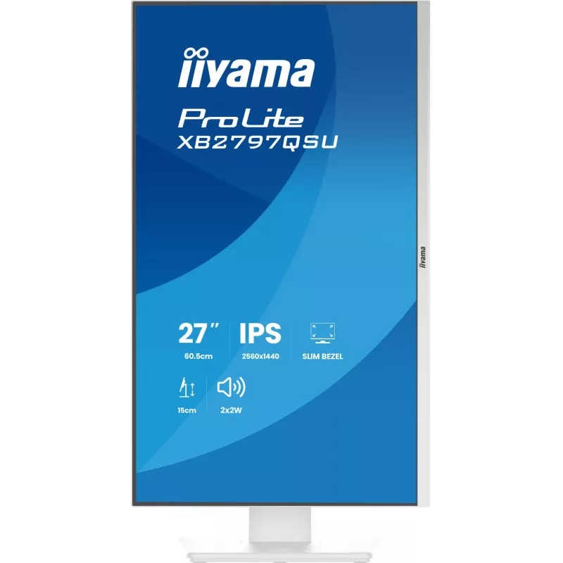 27 colių IIYAMA ProLite XB2797QSU-W1 IPS Quad HD (2560x1440) LED monitorius, 178° žiūrėjimo kampas, USB 3.2 šakotuvas, garsiakalbiai, VESA, reguliuojamas aukštis, baltas