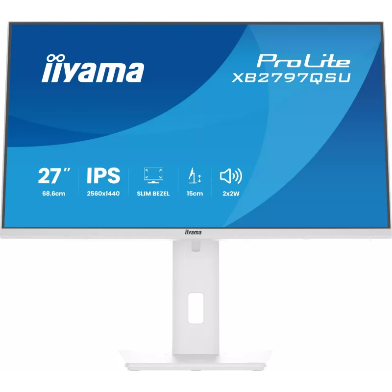 27 colių IIYAMA ProLite XB2797QSU-W1 IPS Quad HD (2560x1440) LED monitorius, 178° žiūrėjimo kampas, USB 3.2 šakotuvas, garsiakalbiai, VESA, reguliuojamas aukštis, baltas
