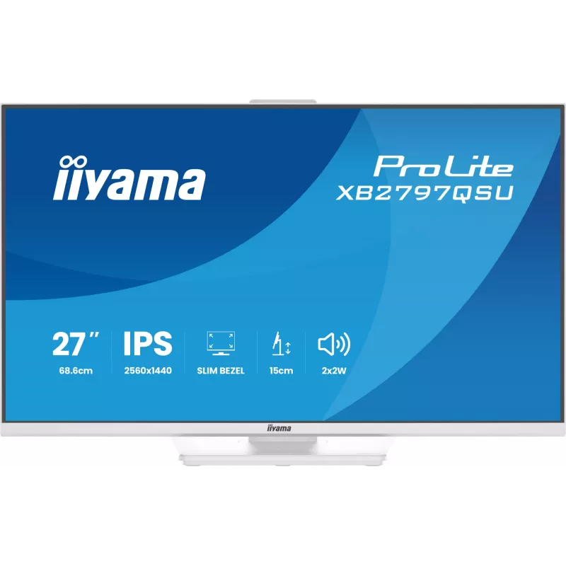 27 colių IIYAMA ProLite XB2797QSU-W1 IPS Quad HD (2560x1440) LED monitorius, 178° žiūrėjimo kampas, USB 3.2 šakotuvas, garsiakalbiai, VESA, reguliuojamas aukštis, baltas
