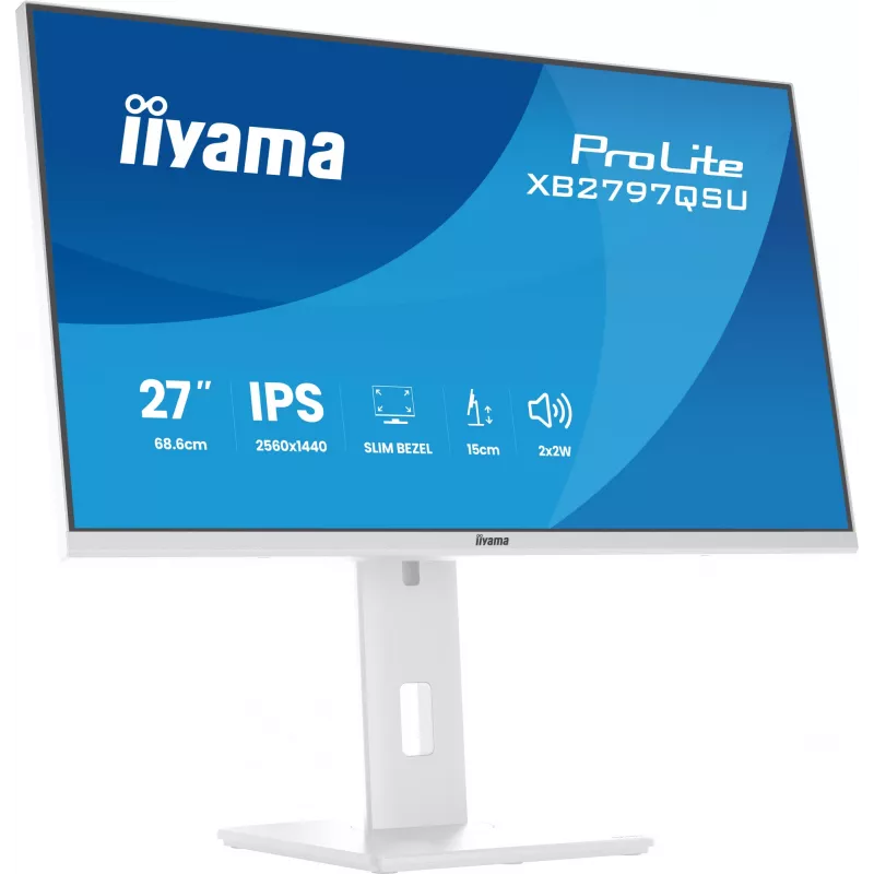 27 colių IIYAMA ProLite XB2797QSU-W1 IPS Quad HD (2560x1440) LED monitorius, 178° žiūrėjimo kampas, USB 3.2 šakotuvas, garsiakalbiai, VESA, reguliuojamas aukštis, baltas