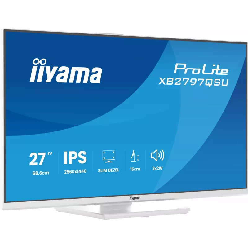 27 colių IIYAMA ProLite XB2797QSU-W1 IPS Quad HD (2560x1440) LED monitorius, 178° žiūrėjimo kampas, USB 3.2 šakotuvas, garsiakalbiai, VESA, reguliuojamas aukštis, baltas