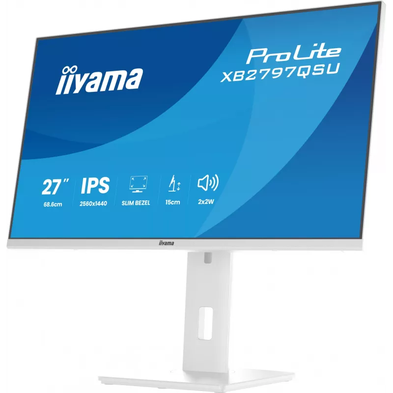 27 colių IIYAMA ProLite XB2797QSU-W1 IPS Quad HD (2560x1440) LED monitorius, 178° žiūrėjimo kampas, USB 3.2 šakotuvas, garsiakalbiai, VESA, reguliuojamas aukštis, baltas