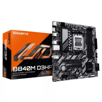 GIGABYTE B840M D3HP pagrindinė plokštė - AMD Ryzen 9000 procesoriai, 8+2+2 fazių VRM, iki 8200MHz DDR5(O.C), 2xPCIe 4.0 M.2, 1GbE LAN, USB 3.2 Gen 2