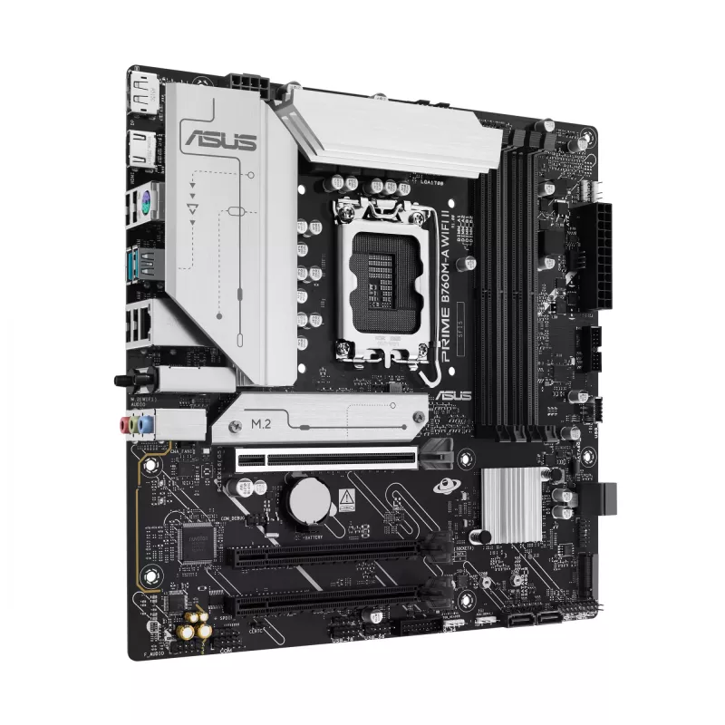 Pagrindinė plokštė ASUS PRIME B760M-A WIFI II micro ATX, Intel B760, LGA 1700, DDR5, 4 DIMM lizdai, iki 256 GB, Wi‑Fi 6E, 2,5Gb Ethernet