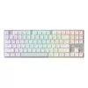 Belaidė žaidimų klaviatūra Cherry MX 8.2 Pro TMR — Tenkeyless 88 klavišų, USB + RF + Bluetooth, magnetiniai-mechaniniai jungikliai, RGB, sidabrinė/baltos spalvos