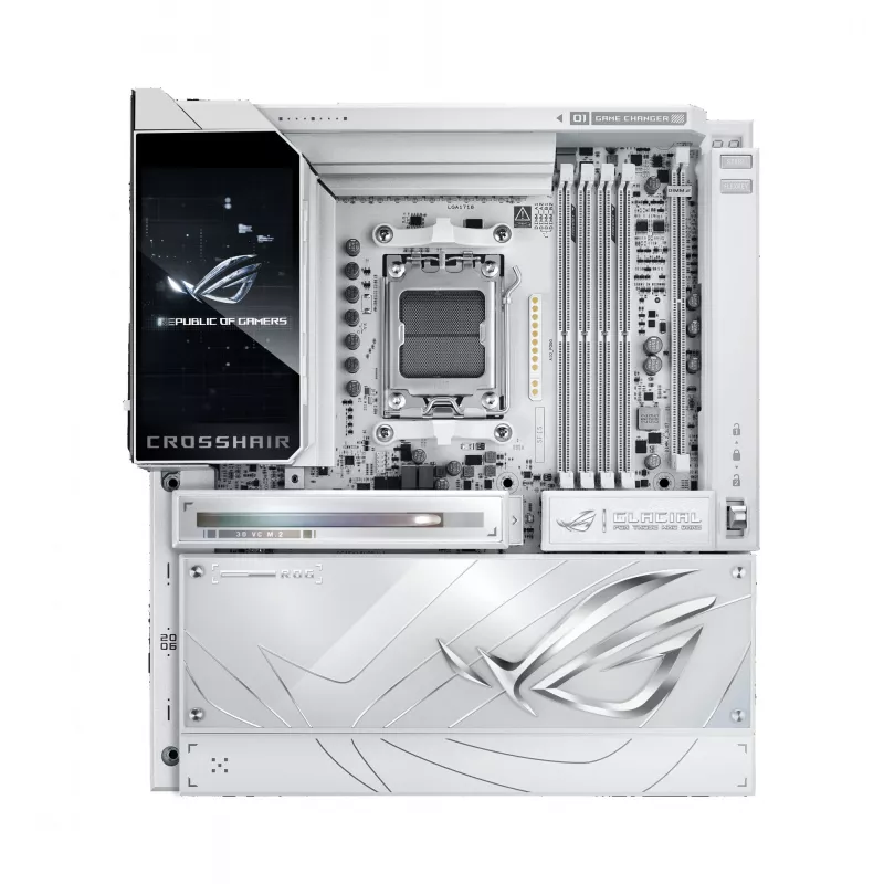 Motininė plokštė ASUS ROG CROSSHAIR X870E GLACIAL — AMD X870E, Socket AM5, E-ATX, DDR5, iki 256 GB, Wi‑Fi 7, 10Gb Ethernet