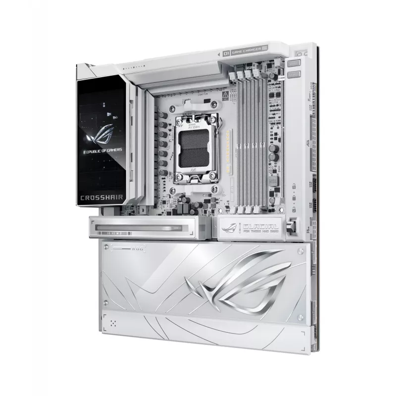 Motininė plokštė ASUS ROG CROSSHAIR X870E GLACIAL — AMD X870E, Socket AM5, E-ATX, DDR5, iki 256 GB, Wi‑Fi 7, 10Gb Ethernet
