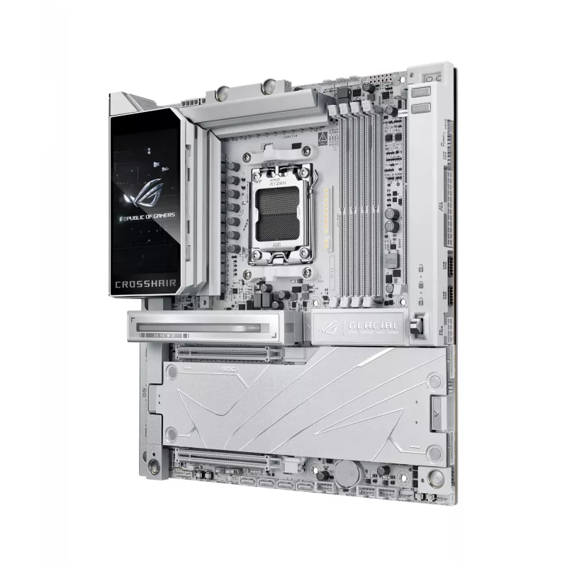 Motininė plokštė ASUS ROG CROSSHAIR X870E GLACIAL — AMD X870E, Socket AM5, E-ATX, DDR5, iki 256 GB, Wi‑Fi 7, 10Gb Ethernet