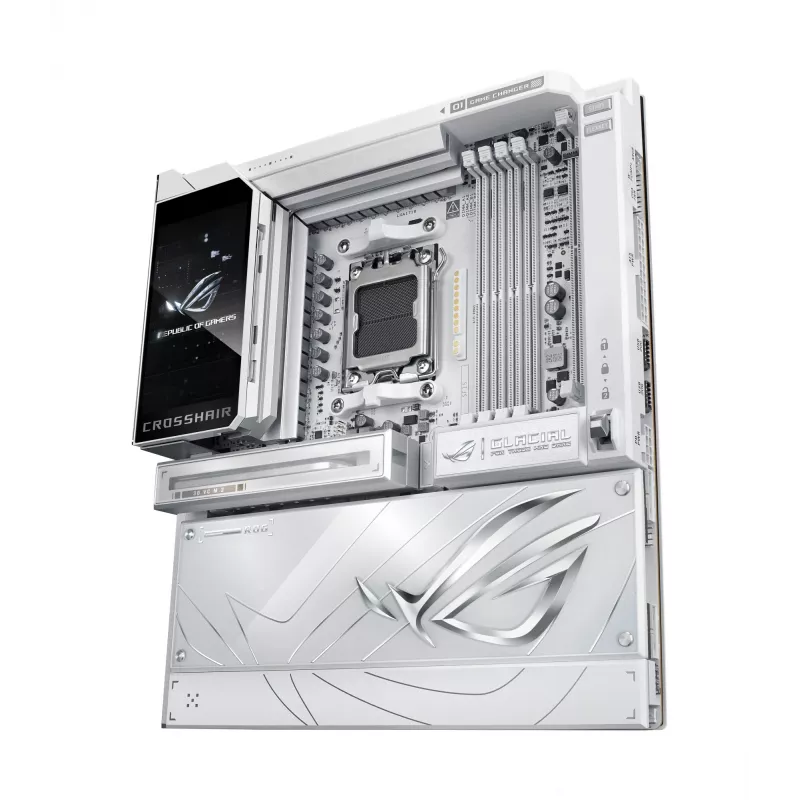 Motininė plokštė ASUS ROG CROSSHAIR X870E GLACIAL — AMD X870E, Socket AM5, E-ATX, DDR5, iki 256 GB, Wi‑Fi 7, 10Gb Ethernet