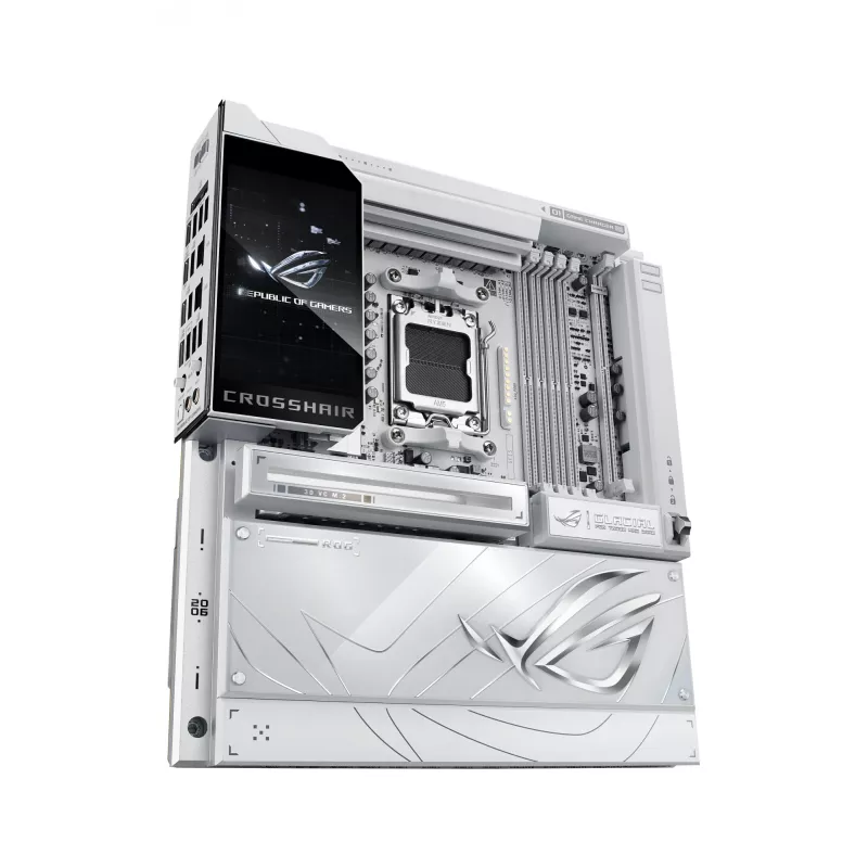 Motininė plokštė ASUS ROG CROSSHAIR X870E GLACIAL — AMD X870E, Socket AM5, E-ATX, DDR5, iki 256 GB, Wi‑Fi 7, 10Gb Ethernet