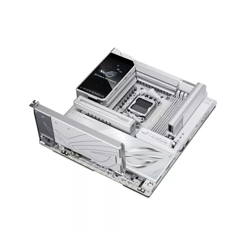 Motininė plokštė ASUS ROG CROSSHAIR X870E GLACIAL — AMD X870E, Socket AM5, E-ATX, DDR5, iki 256 GB, Wi‑Fi 7, 10Gb Ethernet