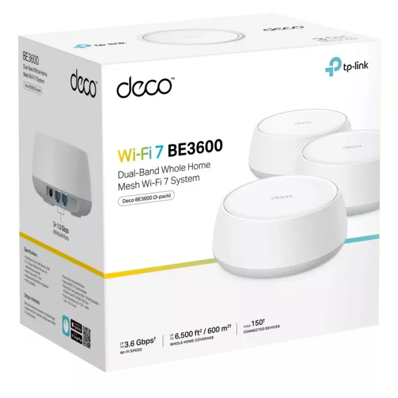 TP-Link Deco BE3600 Dviejų juostų (2,4 GHz / 5 GHz) Wi-Fi 7 (802.11be) Baltas 2 Vidinė