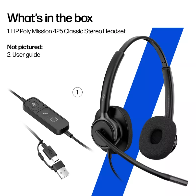 Laidinės stereo ausinės HP Poly Mission 425 Classic USB, ant ausies, 126 g