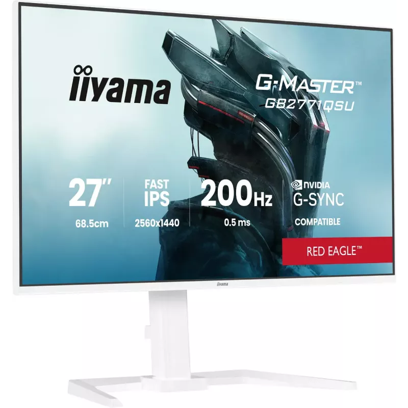 27 colių iiyama G-MASTER GB2771QSU-W1 monitorius, 2560×1440 WQHD, Fast IPS, 2 ms, USB 3.2 šakotuvas, garsiakalbiai, VESA, reguliuojamas aukštis (baltas)