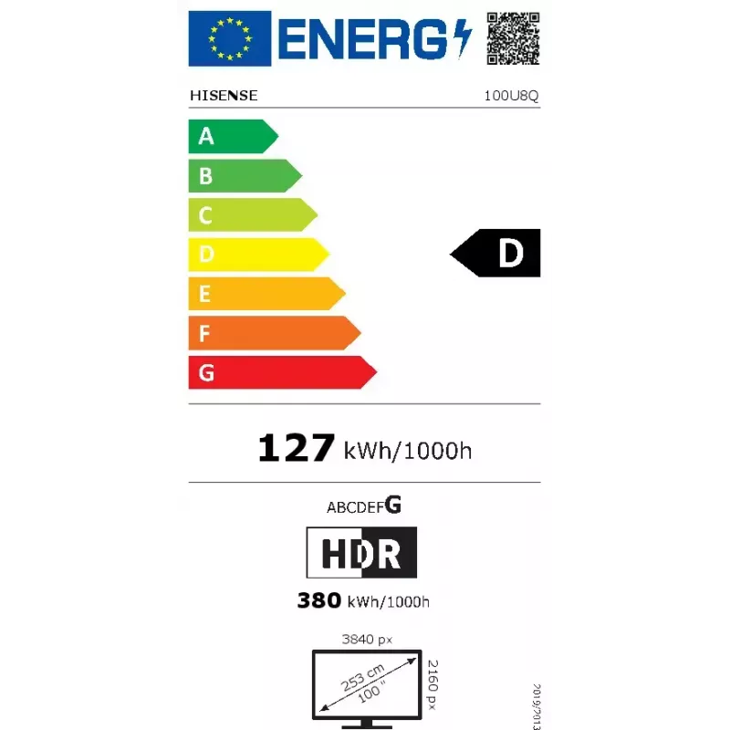 TV Hisense 100U8Q 100 col. (253 cm) 4K ULED Smart TV Mini LED, VIDAA, Wi‑Fi, DVB-T2/C/S2, Juoda/Pilka