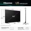 TV Hisense 100U8Q 100 col. (253 cm) 4K ULED Smart TV Mini LED, VIDAA, Wi‑Fi, DVB-T2/C/S2, Juoda/Pilka