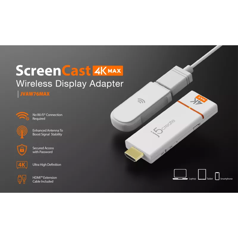 Belaidis ekrano adapteris j5create ScreenCast 4K Max 2160p baltas