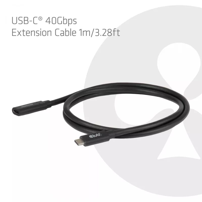 USB-C 40 Gbps ilginimo kabelis 1 m — club 3d, USB C į USB C, juodas