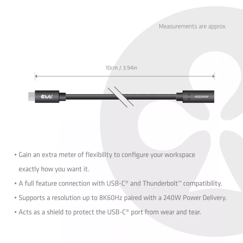 USB-C 40 Gbps ilginimo kabelis 1 m — club 3d, USB C į USB C, juodas
