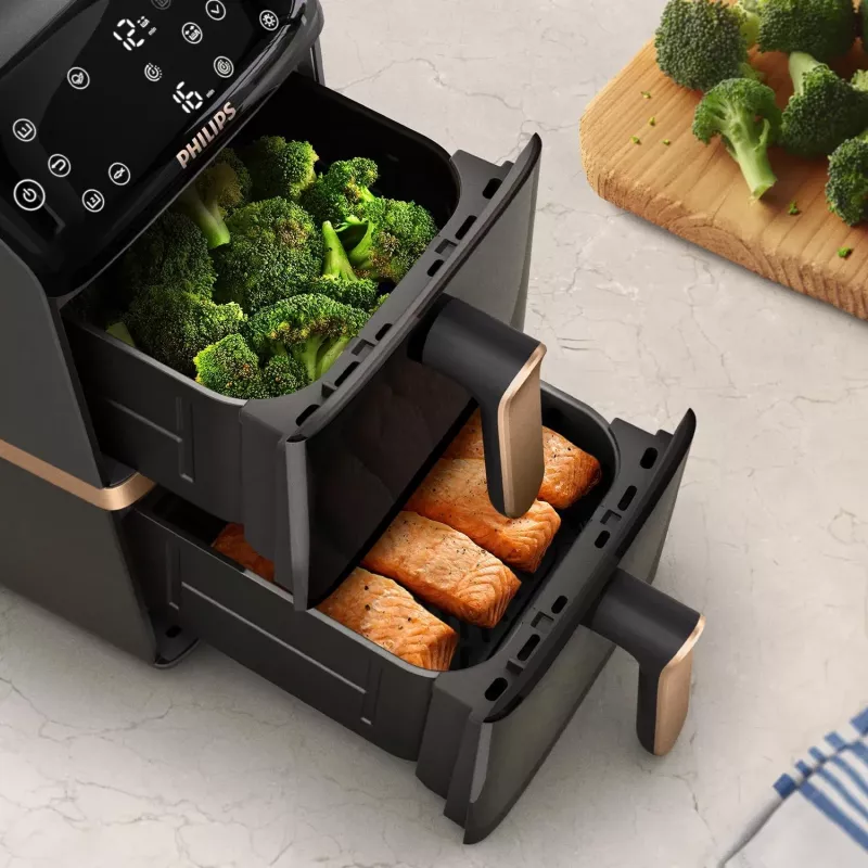 Philips 4000 series Dual Stack Airfryer Vertical Basket 10L Double Stand-alone 2750 W karšto oro gruzdintuvė Juoda