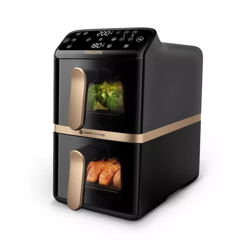 Philips 4000 series Dual Stack Airfryer Vertical Basket 10L Double Stand-alone 2750 W karšto oro gruzdintuvė Juoda