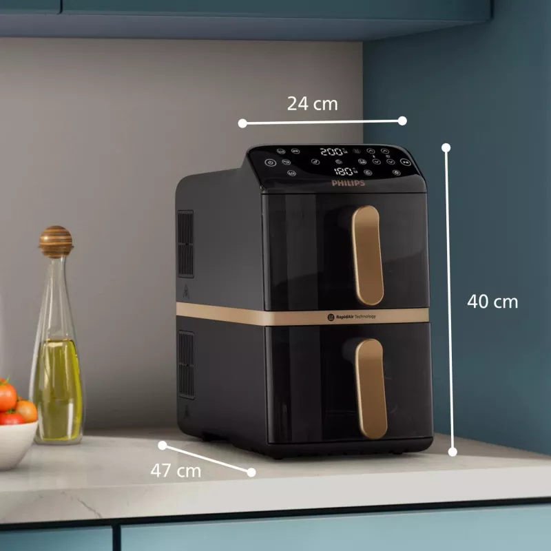 Philips 4000 series Dual Stack Airfryer Vertical Basket 10L Double Stand-alone 2750 W karšto oro gruzdintuvė Juoda