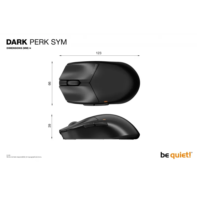 be quiet Dark Perk | Sym pelė Žaidimams Dešiniarankiams RF belaidė + USB Type-C Optinė 32000 DPI