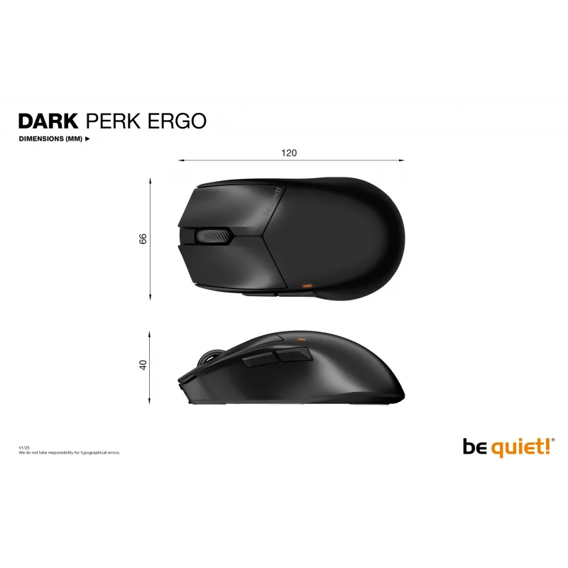 be quiet Dark Perk | Ergo pelė Žaidimams Dešiniarankiams RF belaidė + USB Type-C Optinė 32000 DPI