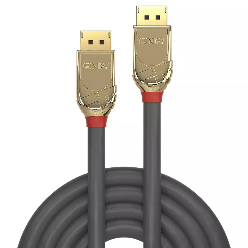 Lindy 2m DisplayPort 1.4 kabelis, Gold Line, 2 m, DisplayPort, DisplayPort, Kištukas, Kištukas, 3840 x 2160 pikselių