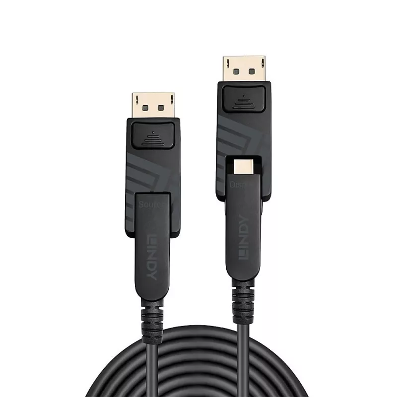 Lindy 30 m šviesolaidinis hibridinis Mini DisplayPort 1.4 laidas su nuimamomis DisplayPort jungtimis