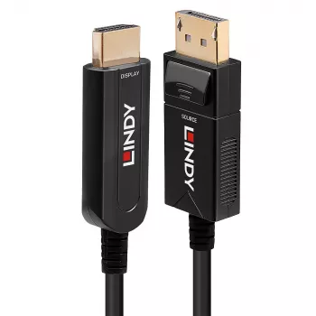 Lindy 40 m šviesolaidinis hibridinis DisplayPort 1.2 į HDMI 18G kabelis