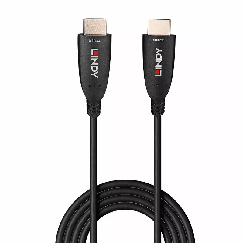Lindy 60 m šviesolaidinis hibridinis HDMI 8K60 laidas, 60 m, HDMI A tipo (standartinis), HDMI A tipo (standartinis), 48 Gbit/s, juodas