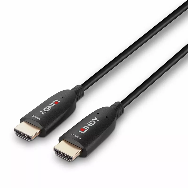 Lindy 60 m šviesolaidinis hibridinis HDMI 8K60 laidas, 60 m, HDMI A tipo (standartinis), HDMI A tipo (standartinis), 48 Gbit/s, juodas