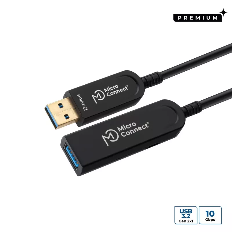 Microconnect MC-USB3.0AAF20AOP USB laidas USB 3.2 Gen 2 (3.1 Gen 2) 20 m USB A Juoda