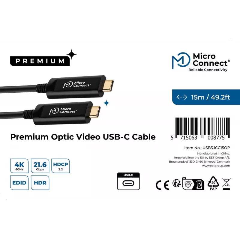 „Microconnect USB3.1CC15OP“ USB laidas USB 3.2 Gen 1 (3.1 Gen 1) 15 m USB C juodas