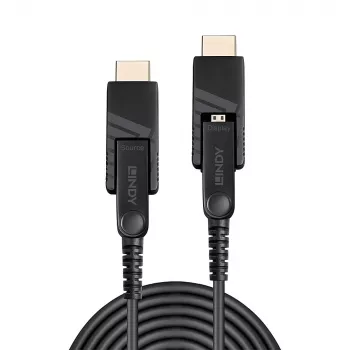 Lindy 40 m šviesolaidinis hibridinis Micro-HDMI 18G kabelis su nuimamomis HDMI ir DVI jungtimis
