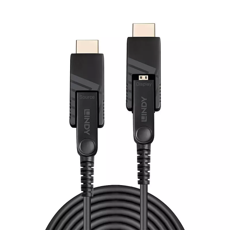 Lindy 40 m šviesolaidinis hibridinis Micro-HDMI 18G kabelis su nuimamomis HDMI ir DVI jungtimis