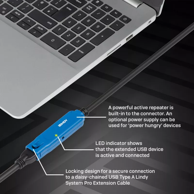 Lindy 5m USB 3.2 Gen 1 C/A Active Extension Pro, 5 m, USB C, USB A, USB 3.2 Gen 1 (3.1 Gen 1), Juoda