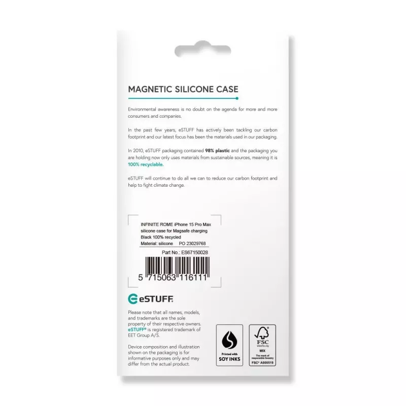 Mobiliojo telefono dėklas eSTUFF, skirtas Apple iPhone 12 / 12 Pro, silikoninis, tinka 15,5 cm (6,1 colio) ekranui, juodas