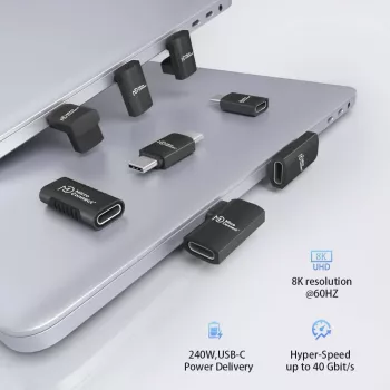 USB-C laidas MicroConnect Premium USB4 3x2 USB-C, suderinamas su USB4 didelės spartos duomenų ir maitinimo jungtis