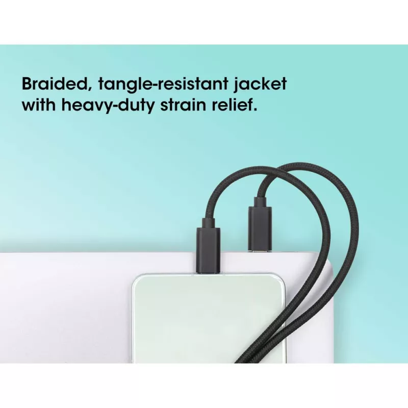 Manhattan Dual USB-C to USB-C įkrovimo kabelis, 100 W, 2 m, kištukas į du kištukus, išmanus galios skirstytuvas, įkrauna du įrenginius iš vieno USB-C PD prievado, tiekia iki 100 W pavieniam įkrovimui ir iki 70 W + 28 W dvigubam įkrovimui, pintas apvalkalas, aliuminio įvorė, juodas