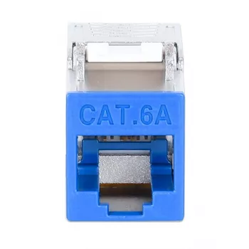 “Intellinet” Cat6a 10G ekranuotas berankis plonas „Keystone“ lizdas, plokščias, mėlynas, RJ-45, IDC, kištukinis, auksinis