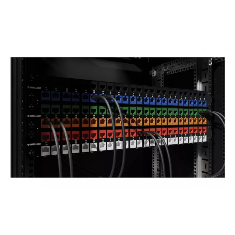 “Intellinet” Cat6a 10G ekranuotas berankis plonas „Keystone“ lizdas, plokščias, mėlynas, RJ-45, IDC, kištukinis, auksinis