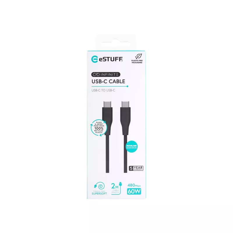 eSTUFF ES604280 USB laidas USB 2.0 2 m USB C Juoda