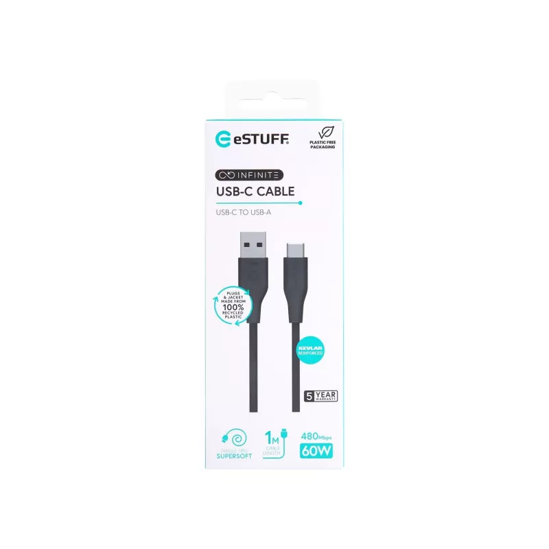 eSTUFF ES605180 USB laidas USB 2.0 1 m USB C USB A Juoda
