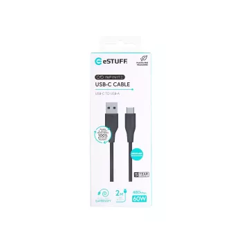 eSTUFF ES605280 USB laidas USB 2.0 2 m USB C USB A juodas